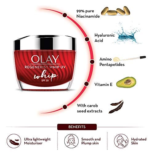 Olay Regenerist Whip Cream with SPF30 | Ultra Lightweight | Hydrated, Plump, Bouncy Skin | With Hyaluronic Acid, Niacinamide and Peptides | Normal, Oily, Dry, Combination Skin | 50g 4