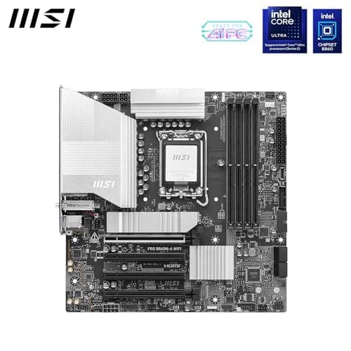 MSI PRO B860M-A WiFi Motherboard, mATX - Supports Intel Core Ultra Processors (Series 2), LGA 1851 - DDR5 Memory Boost 8800+ MT/s OC, 1 x PCIe 5.0 x16, 1 x M.2 Gen5, 5G LAN, Wi-Fi 7 2