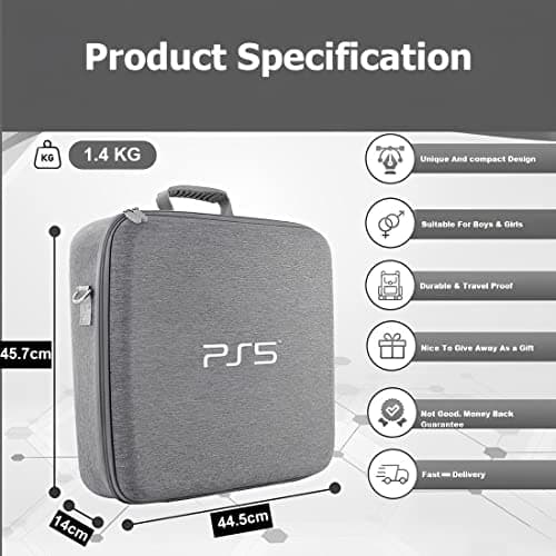 OIVO INDIA Grey Nylon Grey Hard Carrying Storage Case Compatible for PS5 (PlayStation 5 Bag) 6