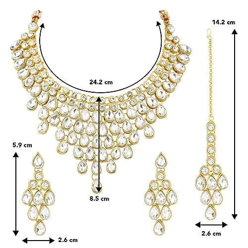 Peora Gold Plated Kundan Choker Necklace with Earring Maang Tikka Traditional Jewellery Set for Women 4