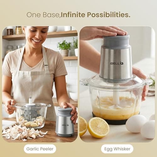 IBELL MT200GPRO Electric Chopper with 2-Yr Warranty, 700W Powerful Motor, 2L Glass Bowl, Multipurpose for Meat, Vegetables, Fruits & Nuts, Includes Garlic Peeler & Egg Whisker (Silver) 3