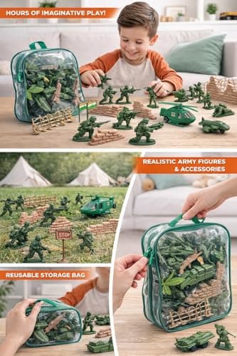 Army Military Series Toy Soldier Action Figures Playset, 60 Pieces with Helicopter, Aircraft, Tanks, Bunker, Indian Flags and Accessories, Made in India, with Storage Bag 2
