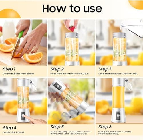 Portable Blender Juicer with USB Rechargeable Battery - 10 Blade Mini Personal Smoothie Mixer with 3 Speed Modes, Leakproof Travel Bottle with Handle for Juices, Shakes and Fruit Blends (Juicer_01) 3