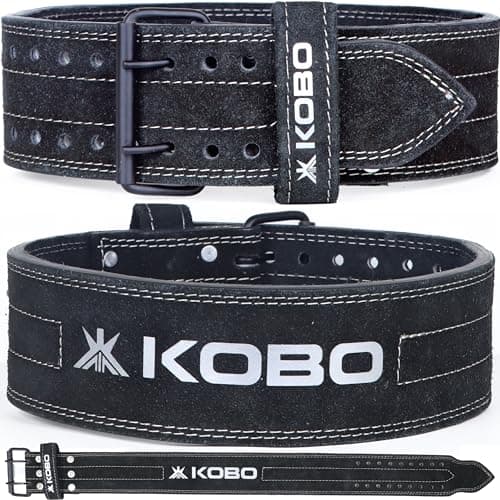 Kobo 8mm Prong Gym Belt For Weight Lifting Fitness, Seude Leather, 4” Wide Back Support, 9 Adjustable Dual Holes, Powerlifting Bodybuilding Deadlift Squat Workout Strength Training, Men Women WTB-25