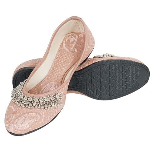 DFR Women Ethnic Rajasthani Embroidery with Payal Punjabi Mojari's Shoe Juti Jutti’s, Color - Pink, UK Size - 9