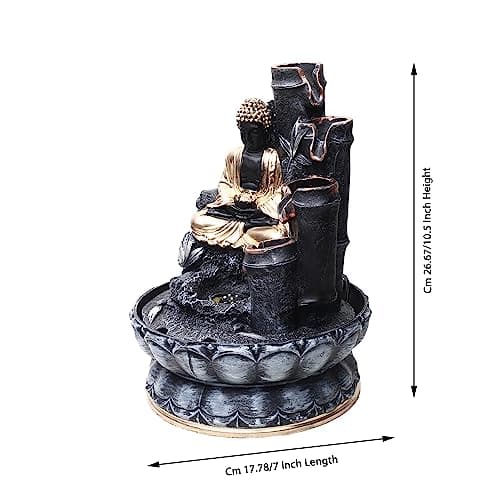 VIAVRS Black-Gold polyresin Buddha Water Fountain with led Light for Home Decor Living Room Office or Garden Indoor Waterfall Fountain Gift 2