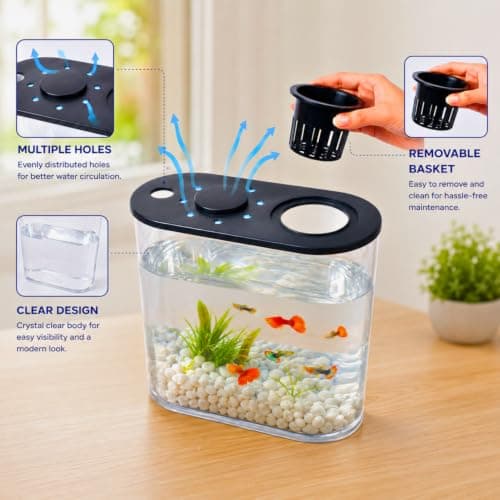 VAYINATO® PS-30L Fish Tank with Plant Growing Basket & 7-Color LED Light | 10L Desktop Aquarium (30H x 13B x 28L cm) | Crystal Clear Aquatic Tank for Guppy, Betta & Small Fish | Modern Home 3