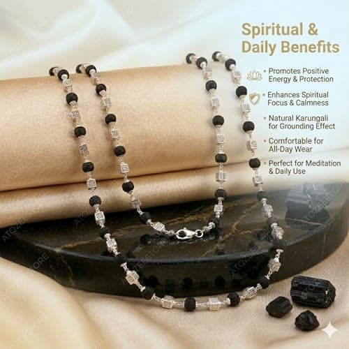 Original Karungali Mala with Square Silver Box Design | Black Ebony Wood Beads Designer Mala for Men | Premium Spiritual & Fashion Necklace for Daily Wear, Pooja & Meditation | Trending Karungali Mala 6