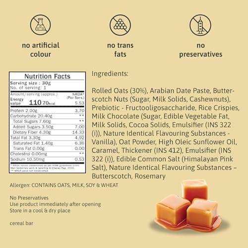 Phab Assorted Granola Snack Bars|Cookies & Cream, Berry, Butterscotch|Healthy Cereal & Breakfast Bar|High Fiber, Gut-Friendly|No Trans Fat|No Preservatives|Source Of Protein|Pack Of 6x 30 Gram) 3