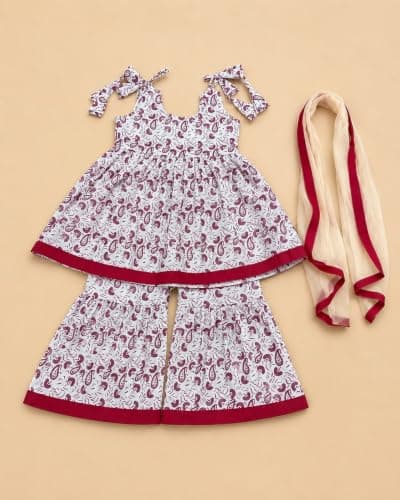 A.T.U.N. (ALL THINGS UBER NICE) Girls 100% Cotton Kurti Sharara Set with Dupatta | Traditional Ethnic Wear Outfit for Kids | Soft Breathable Printed Kurti with Comfortable Sharara Set for Girls 5