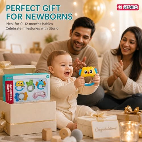 Storio Baby Rattle Set | Newborn Rattle Gift Set for Boys & Girls | Safe & Colorful Infant Toys for Early Learning & Sensory Play | Ideal Gift Pack for 0-12 Months Babies 4