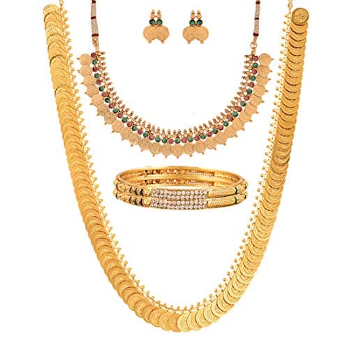 ZENEME Gold Plated and Bangles & Maharani Temple Coin Necklace Set for Women & Girls (Design_01, 2.4 Inches)