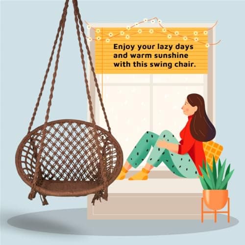 Curio Centre Make in India Round Cotton Rope Hanging Swing for Adults & Kids with Accessories/Swing Chair for Indoor,Outdoor,Home,Patio,Yard, Balcony,Garden (145 x 57 x 43 cm,100 kgs Capacity, Brown) 4