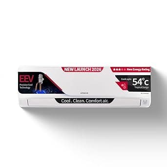 Hitachi 2 Ton 3 Star, New Star rated, Inverter Split AC (Copper, 4 Way Swing, Ice Clean, EEV Precision- Higher Performance Cooling, Anti Bacterial Filter, RAS.G322PCDIBS, White)