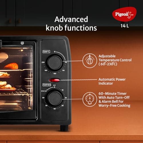 Pigeon Oven Toaster Grill 14 Liters OTG| 900 Watts| Toast, Grill, Bake & Roast | Heat Resistant Tempered Glass| Black 3