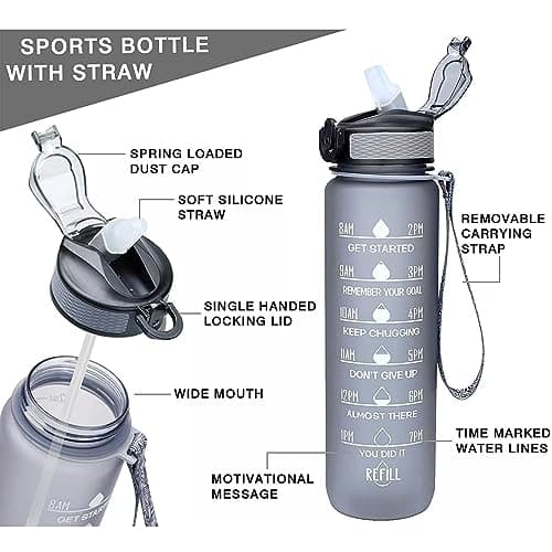 Aegon Gym Water Bottle Sports (BPA Free), Motivational Time Marked Sipper Bottle for Gym, Office, School | Stylish Gym Bottle for Men & Women | Leak Proof Sports Shaker 1 liter (Tritan, Black) 2