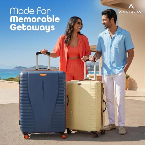 Aristocrat Airpro-Max Set of 2 Cabin & Medium Size Trolley Bags, Lightweight Polypropylene Case Luggage, 8 Wheels, Combination Lock, Travel-Friendly, 3-Yr International Warranty, Spanish Blue 2