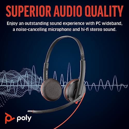Poly (Plantronics) Blackwire 3225 USB-C Headset, On Ear w/Noise-canceling mic, Connect to Mobile/Tablet via USB-C/A, Lightweight Metal Headband, Works w/Teams, Zoom and More, Black, 8G0X1AA 2
