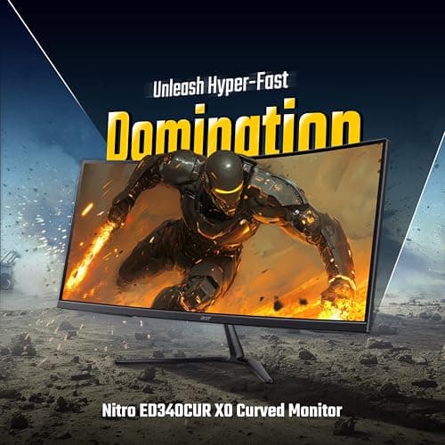 Acer Nitro ED340CUR X0 34 Inch UWQHD Curved Gaming Monitor | 3440x1440 VA Panel | 200Hz (DP) | 1ms VRB | AMD FreeSync Premium | HDR10 | 1500R | 2x HDMI 2.1 + DP 1.4 | Easy Tilt | Speakers | VisionCare 5