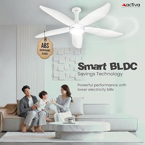 ACTIVA Aero Five Light 1200mm BLDC Ceiling Fan | 28W | 5 Blade | 5 Star Energy Saving | High Speed | Remote, Timer, Reversible | ABS Body | Pearl White | Pack of 1 3
