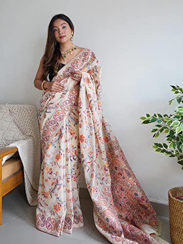 Amazon Brand - Anarva Women's Silk Saree With Blouse Piece | saree for women(shahtoosh-creme) 2