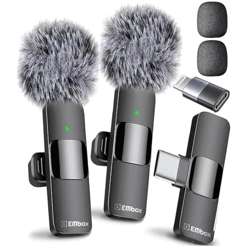 EMBOX Mic Wireless with Type-C & Lightning, Wireless Dual Mic for YouTube Recording, 2.4GHz Wireless Microphone with Noise Cancellation, 20m Range, 6H Battery, Magnetic Clip (K9-B)