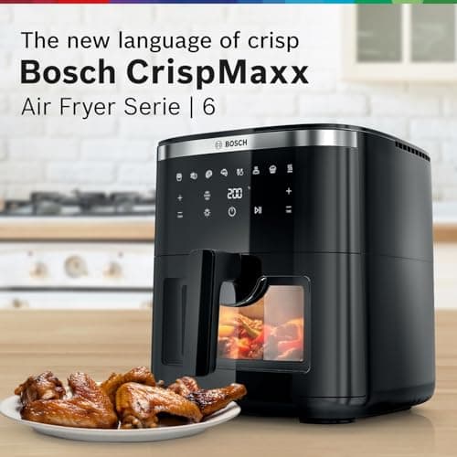 Bosch CrispMaxx Digital Air Fryer XXL 7.2L with Baking Tray | Illuminated Viewing Window | Touch Panel | 7 Preset Menu | Shake Alarm | Uses Upto 95% Less Oil | 2-Year Warranty | Black【MAF671B5IN】 2
