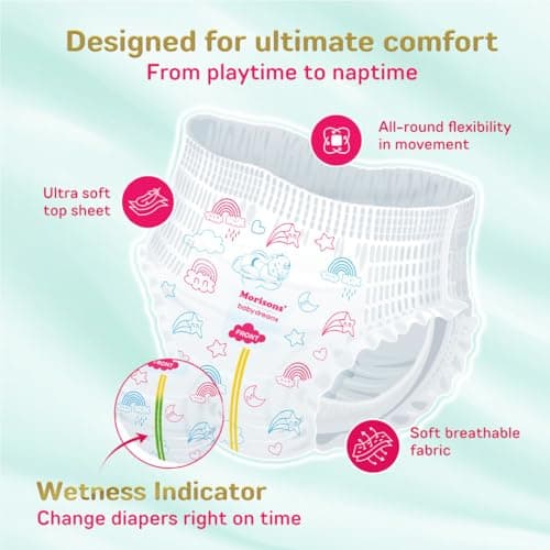 Morisons* babydreams THE CHOICE OF SMART MUMS Baby Super Soft Diaper Pants Medium - M (72 Pieces), 1 count 5