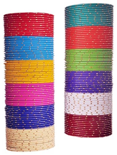 NMII Multicolour Metal Alloy with Golden Design Pattern Bangle Set for Women(Multicolor,2.12(Big Size))