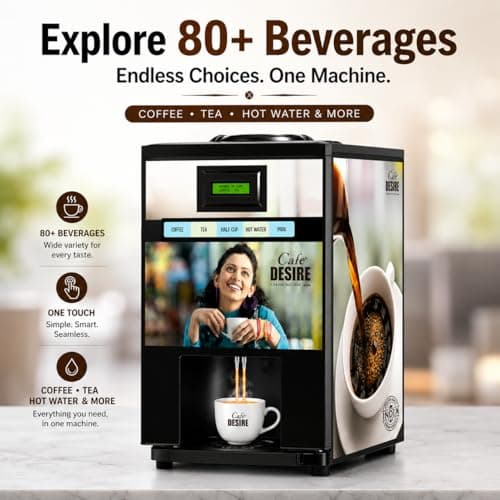 Cafe DESIRE I DRINK SUCCESS Coffee Machine 2 Lane Regular | Fully Automatic Tea & Coffee Vending Machine | For Offices, Shops | Make 2 Varieties Of Coffee Tea With Premix | No Milk Required [VM20] 2