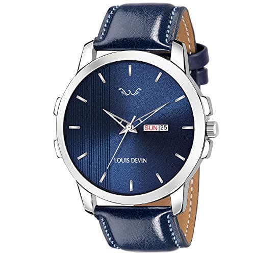 LOUIS DEVIN Analogue Men's Wrist Watch (Blue Dial Blue Leather Colored Strap)