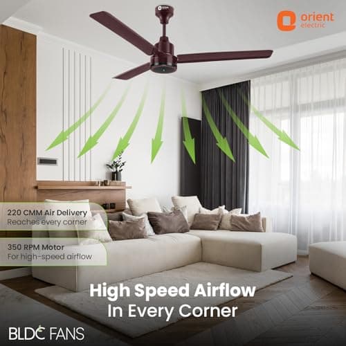 Orient Electric 1200 mm Zeno BLDC | BLDC energy saving ceiling fan with Remote |BEE 5-star rated | Saves up to 50% on electricity bills | 3-year warranty by Orient | Brown, pack of 1 3