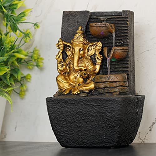 Global Grabbers Polyresin Table Top Indoor Outdoor Water Fall Fountain with LED Lights Home Decor Decoration Gift Gifting Items-GOL_BRO-SF21-(000) (MINI, GOL_BRO-SF21) 4