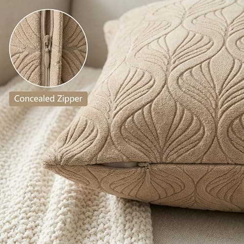 Yellow Weaves Jacquard Cushion Covers | Sofa Cushion Covers | Throw Pillow Cover for Sofa, Couch, Living Room| Removable & Washable | 16x16 Inches, Set of 3 (Beige) 4