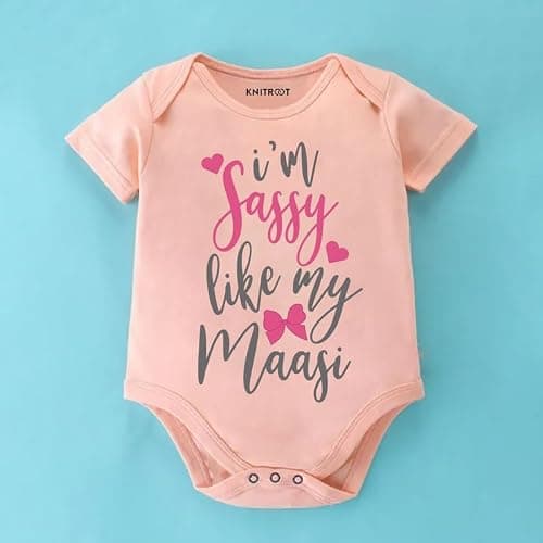 KNITROOT Maasi Family Special Onesies, Unisex Baby Kids Cotton Lycra Envelope Neck Half Sleeve Peach Romper, Bodysuit, Sleepsuit, Sassy Like My Maasi, 3-6 Months, Infant Cloths for Boys & Girls 3