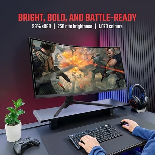 acer Nitro ED343CUR X0 34 Inch UWQHD (3440×1440) 21:9 Curved Gaming Monitor | 200Hz Refresh, 0.5ms Response | AMD FreeSync Premium | HDR10 | RGB Lighting | 2×HDMI 2.0, 2×DP 1.4, Audio Out, Speakers 5