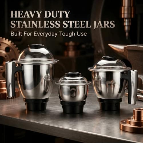 Indicon Turbo 1300W Copper Motor Mixer Grinder with 3 Stainless Steel Jar 3-Speed Control, Heavy Duty for Grinding, Blending & Juicing, Unbreakable ABS Body, Red 5