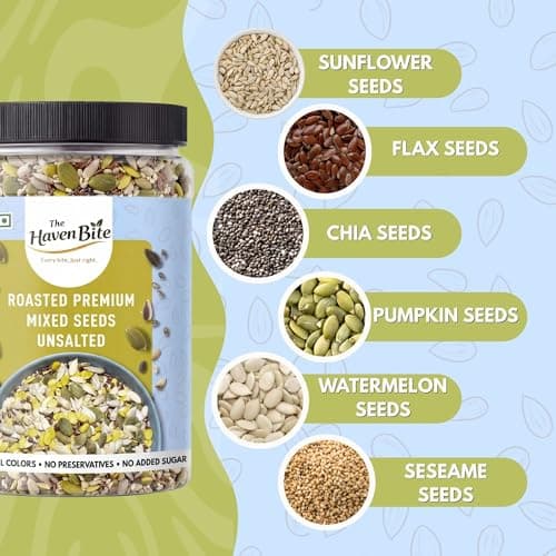 The Haven Bite Roasted Mix Seeds 1000g | Pure & Natural | Pumpkin, Sunflower, Watermelon, Flax, Chia, Sesame | High Protein & Fiber Rich Superfood Snack | Healthy Seeds Mix For Weight Loss 3