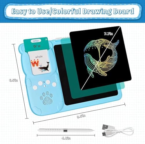 BAREPEPE Plastic 112 Talking Flash Cards LCD Writing Tablet for 3-8 Years Toddlers,Rechargeable Drawing Board Pad Toy for Boys Girls Kids Birthday Gifts,Preschool Montessori Speech Therapy-Blue 4