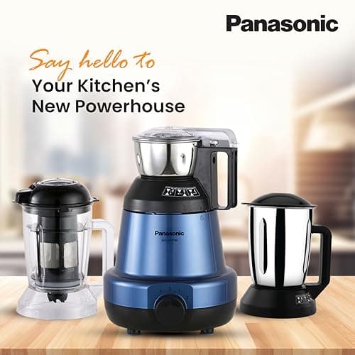 Panasonic Heavy Duty Mixer Grinder For Kitchen MX-GE3790 (Metallic Blue) Powerful 1200W Motor | 1 Stainless Steel Chutney, 1 Mill & 1 Blender Jars |Warranty 2 Years on Product & 5 Years on Motor 2