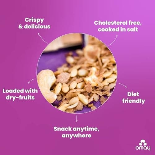 Omay Foods Nutty Mix, 400g Pouch | Brown Rice Chivda with Cashews, Almonds and Watermelon Seeds | Chatpata Trail Mix | Oil Free Roasted Snack | Healthy Namkeen | Weight Loss Snack 4
