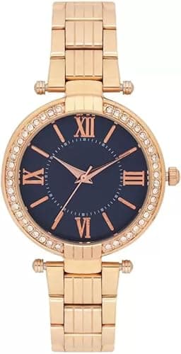styledose Analogue Wrist Watches for Women's & Girls&Miss&Ladies Luxury Blue Dial with Roman Marker in Diamond Studded Round case with Rose Gold brecelet Strap Stylish Quartz Watches (Blue) 2