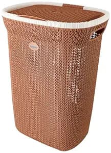 Amazon Brand - Solimo Knit Laundry Basket - Big - 55 Litres - 44 Cm X 35 Cm X 61 Cm | Royal Light Brown - Polypropylene