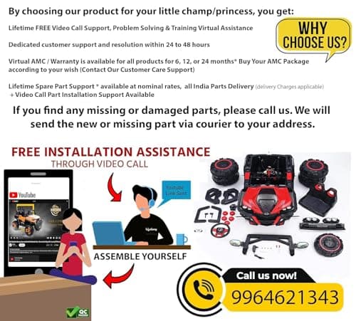 Wishmaster 4x4 Driving EV Cars for 1, 2, 3, 4, 5, 6 Years | Remote + Steering + Mobile App Control | Kids Jeeps (Medium Size F-Raptor [1-8 Year Kids] 5