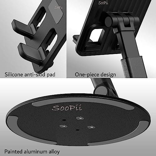 SOOPII Desktop Premium-A Quality Rotatable Cell Phone Stand Holder for Desk Foldable iPhone Stand for Desk Height Adjustable Phone Holder Portable Desktop Stand for All Mobile Phone & Tablet 4-10'' 4