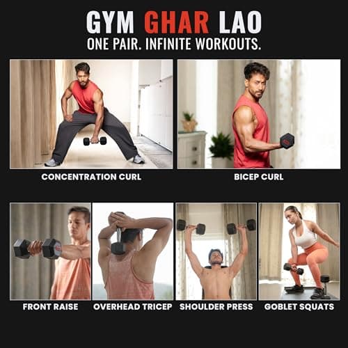 Slovic Dumbbell Set 10 KG (5 KG x 2) | Hexa Dumbbells Set for Home Workout | 5 KG Dumbbells Pair for Exercise | Gym Equipment for Home Workout | Anti Skid Rubber Dumbbell Black 3