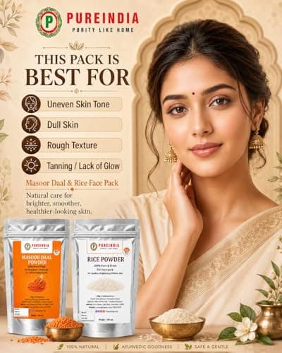 Pure India Handmade Rice Powder & Masoor Dal Powder Combo (100g + 100g) | Natural Ubtan for Face Pack | Skin Brightening, Tan Removal, Exfoliation & Glowing Skin | DIY Face Mask | Total 200g 5