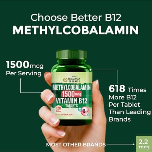 Vlado's Himalayan Organics Vitamin B12 Tablets 1500 mcg -Active form of Methylcobalamin Vitamin B12 Supplements for Men & Women- 120 Veg Tablets (4 Months Supply Pack) 4