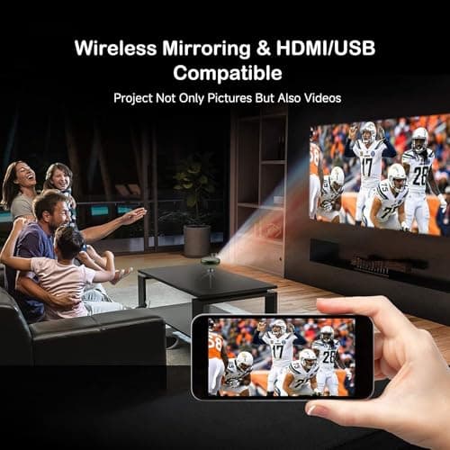 Mini Projector, Portable Pocket Projector with Adjustable Stand, DLP Projector Cookie Projector, WiFi and Bluetooth, 1080P Support, Rechargeable Battery & Android System for Outdoors/Home Theater 5