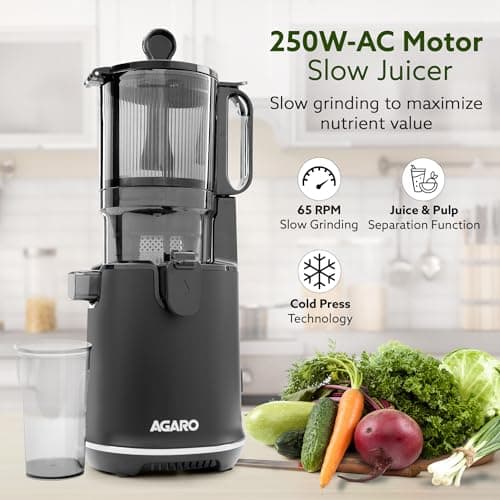 AGARO Regency Cold Press Juicer for Home, 250 Watt AC Motor Slow Juicer Machine, Fruit, Vegetable Juice & Nut Milks, Easy Assembly, Cleaning, Intelligent Safety Features & Auto Reverse, BPA-Free 2